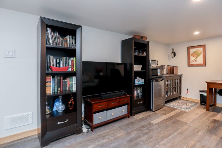 Black entertainment set up with TV.